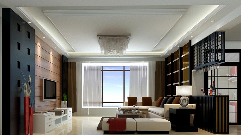 广州一小区客厅装修设计3D效查图